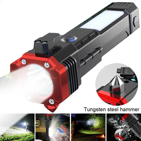 Versatile High Power Led Flashlight Focus Light Power Bank and Window Hammer