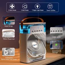 Portable Air Conditioner Fan Usb Electric Fan With Led Night Light, Fine Mist Water, And Humidifier Function | Led Night Light Water Mist Mini Fan Cooler