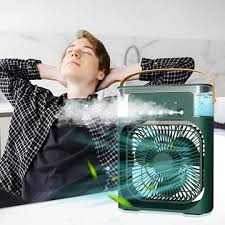 Portable Air Conditioner Fan Usb Electric Fan With Led Night Light, Fine Mist Water, And Humidifier Function | Led Night Light Water Mist Mini Fan Cooler